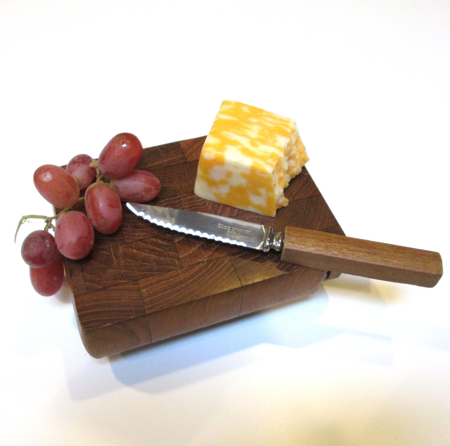 Vintage Siamese Teak Cheese Board & Knife Set Atapco Footed Butcher