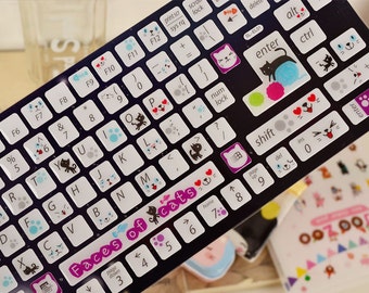 Map Of The World Keyboard Sticker For Windows 1 Sheet Luminous 3D Epoxy Keyboard Sticker - Keyboard Decals - Sticker - Black Cat Style
