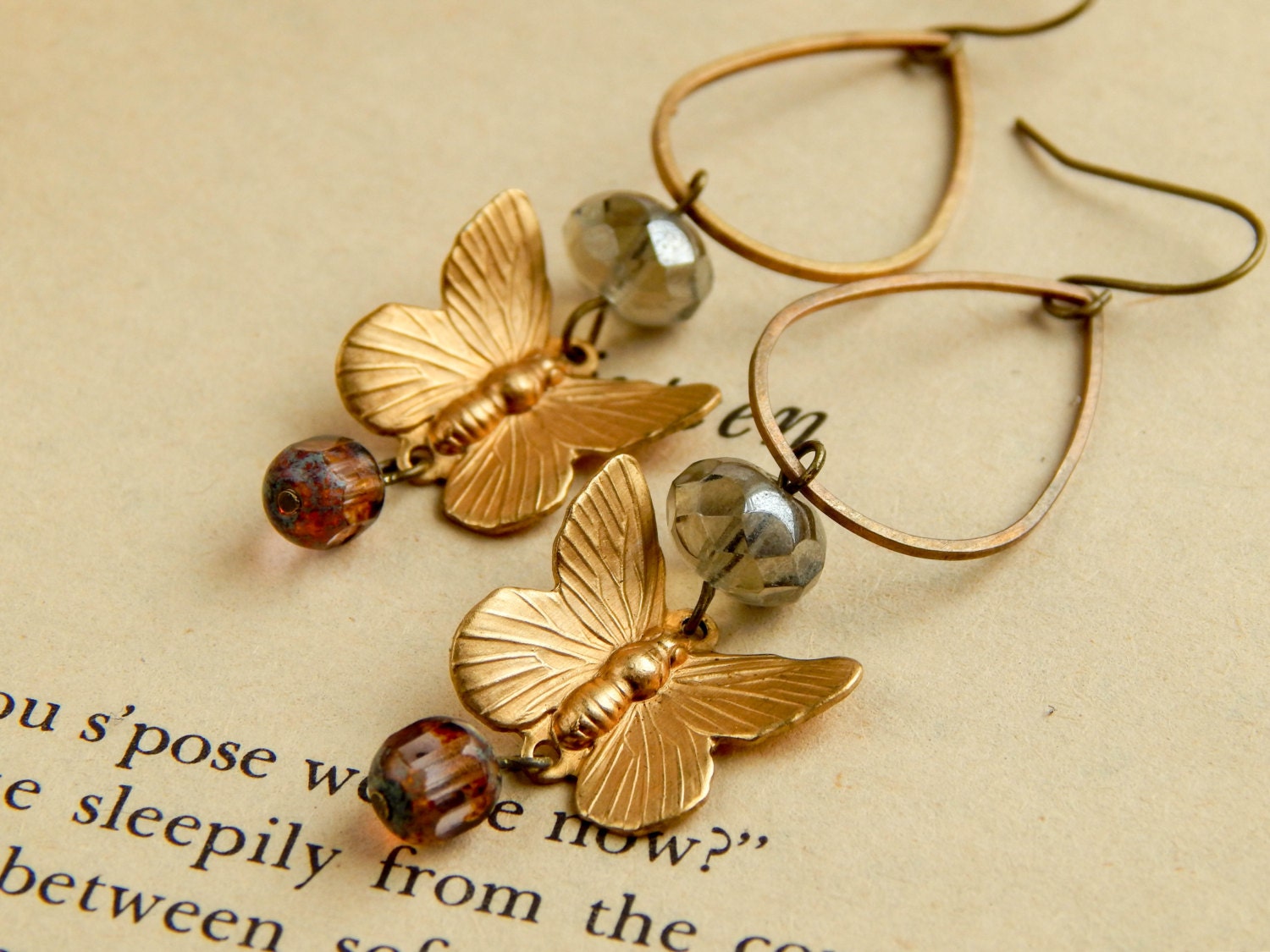 Brass butterfly earrings / butterfly earrings by EleanorandLorena