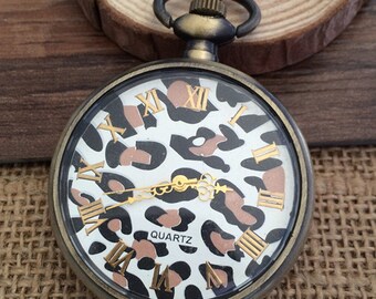 1pcs 47mmx47mm Bronze colorLeopard grain pocket watch charms pendant PW069