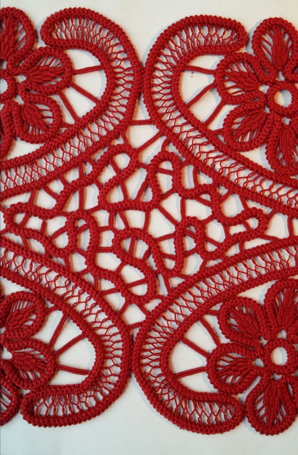 Table Runner Romanian Point Lace Crochet Doily Red by ValeriasShop