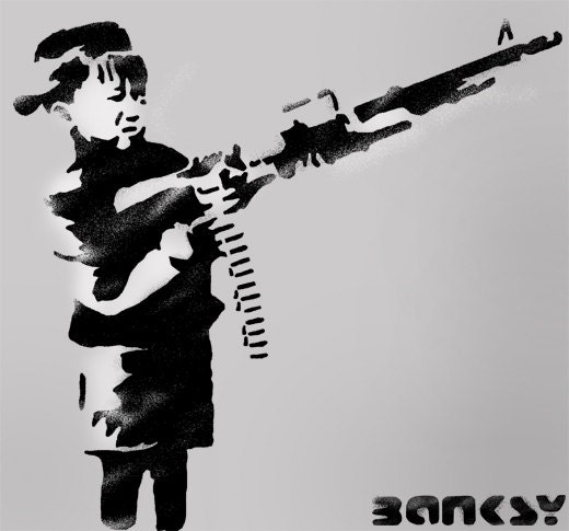 Banksy Stencil Boy Firing Rifle. Reusable Banksy Art Stencil