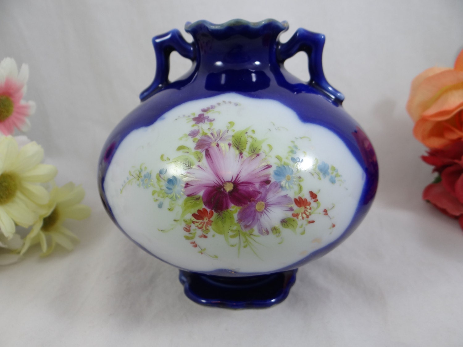 Antique Cobalt Blue Hand Painted Nippon Bud Vase NPSK Kato