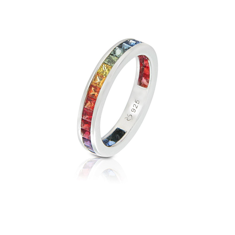 LGBT Pride Engagement Ring Wedding Band 14K White Gold by Equalli