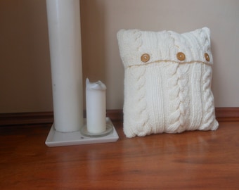 Cable Knit Pillow Cover Pillow Cream Pillow Decorative Knit Pillow Handmade Home Decor 16x16