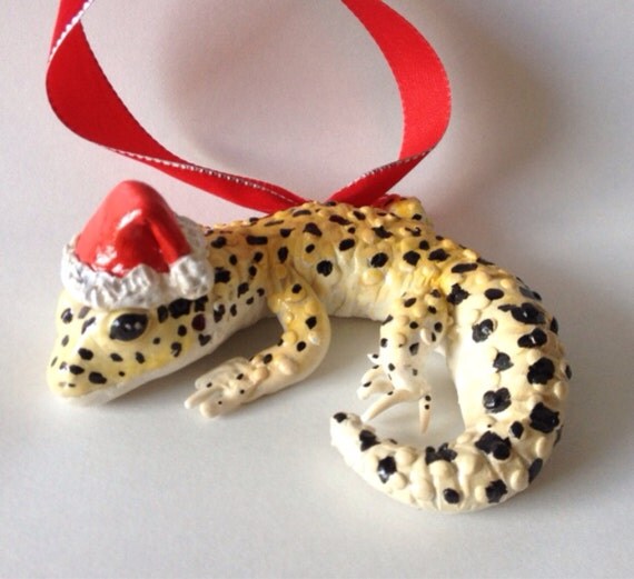 Leopard Gecko Christmas Ornament polymer Clayhand by artbyalexlee