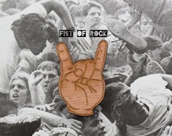 FIST OF ROCK! Devil horns jewelry, metal hand for fans of metal music and rock music ~ lasercut brooch - for metalheads and rockers