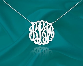 Monogram Necklace - .75 inch Monogram - Sterling Silver - Handcrafted Designer - Silver Initial Necklace - Made in USA