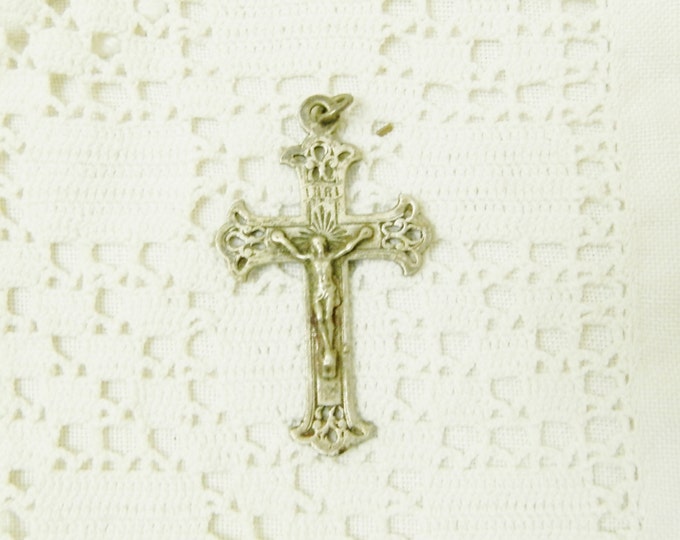 Antique French Silver Plated Crucifix / Religious Jewelry / Christian Cross / Jesus / Catholic / Religion / Church / Traditional French Antique French Silver Plated Crucifix / Religious Jewelry / Christian Cross / Jesus / Catholic / Religion / Church / Traditional French
