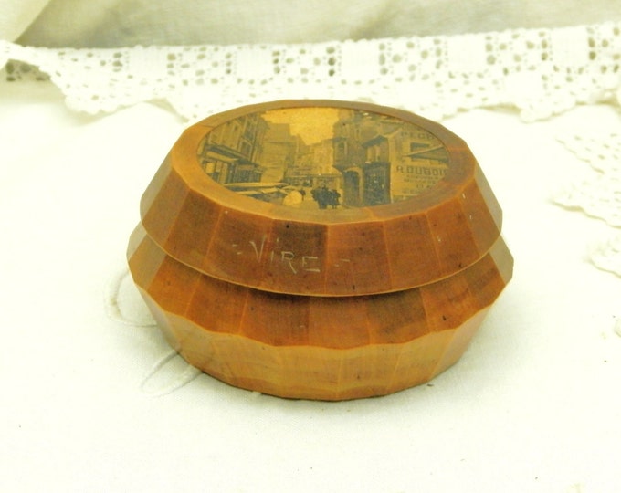 Vintage French Art Deco Faceted Wooden Box With Antique Photograph of the Town of Vire in Normandy / Art Deco Decor / Retro Vintage Interior
