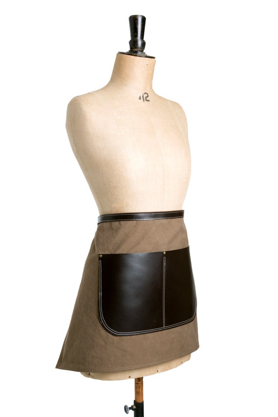 Waxed canvas and leather half apron Tan canvas with by RohanJelf