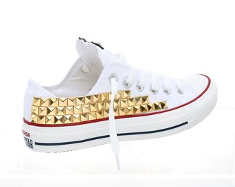 white leather converse with gold studs