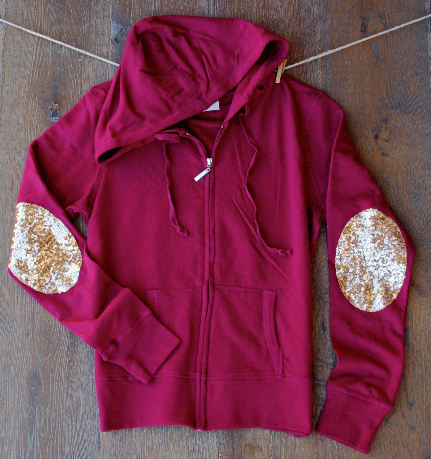 Sequin Elbow Patch Zip Up Hoddie Sweatshirt Elbow Patch