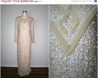 STUNNING Gatsby Beaded Sequin Wedding Dress // Ivory Pearl Embellished ...