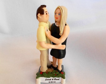 Custom Polymer Clay Engagement Christmas Ornament, Figurine. A Hand Crafted Art Sculpture.