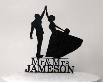 Personalized Wedding Cake Topper - High Five with Mr & Mrs last name