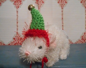 Tiny Pet Elf Hat for Bearded Dragons, Frogs, Toads, Guinea Pigs, Ferrets, Lizards, Hamsters Rats, Crocheted Christmas Hat for Guinea Pigs