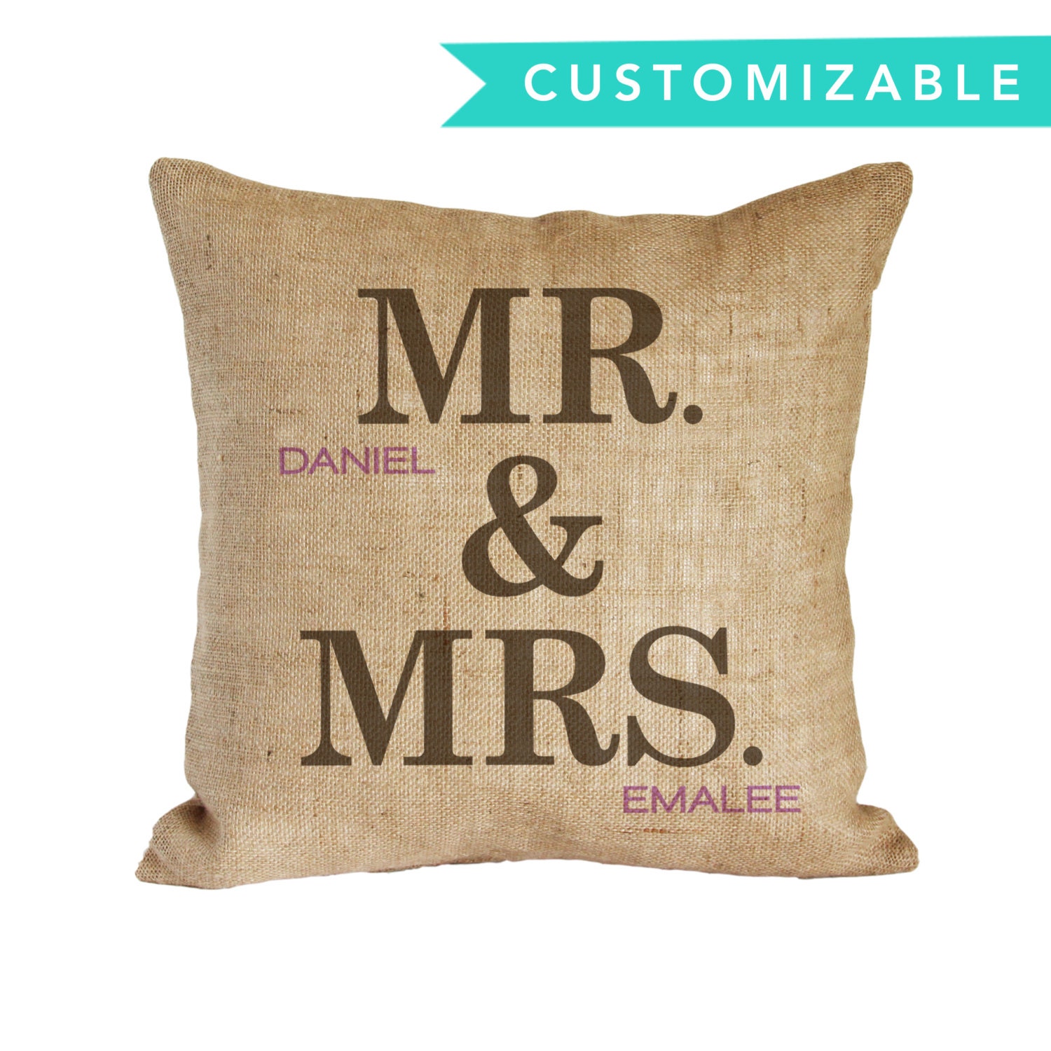 Mr & Mrs Burlap Pillow by on Etsy