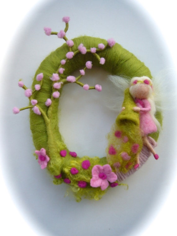 Spring Wreath.Spring Fairy . Needle Felted. Waldorf.Wool