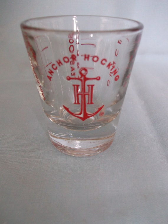 Anchor Hocking Measure Shot Glass Clear and Red Print Old