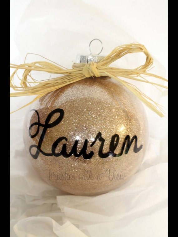 Calligraphy Ornaments, Personalized ornament glitter ornament hand