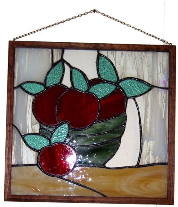 Bowl of Apples Stained Glass Window Hanging by CraftsArtsMoreofPA