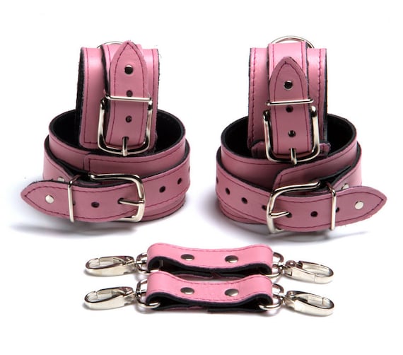 Bondage Leather Restraints 2'' Pink 6 pcs set BDSM