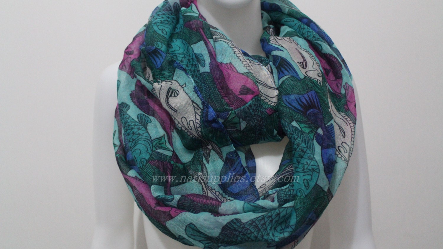 Sea Fish Print Infinity Scarves Snood Fish Scarf by Natisupplies