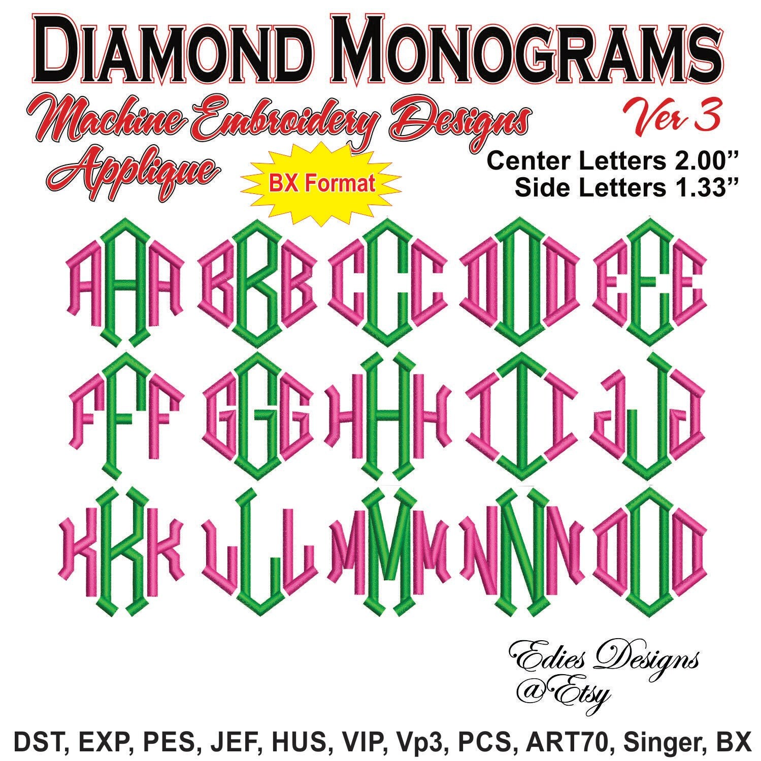 Diamond Monograms Ver 3 Machine Embroidery Font BX Format