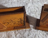 SALE! Vintage Souvenir Burnt Wood Match Safe and Pencil Holder Set Bélatelep Hungary Sailboat Theme