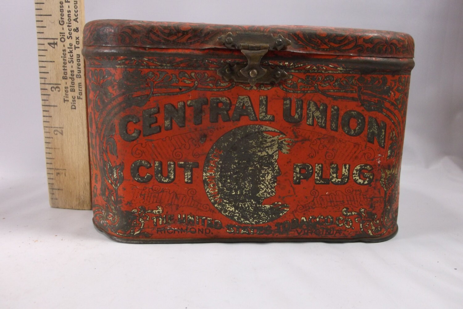 Antique Central Union Cut Plug tobacco box tin rare.epsteam