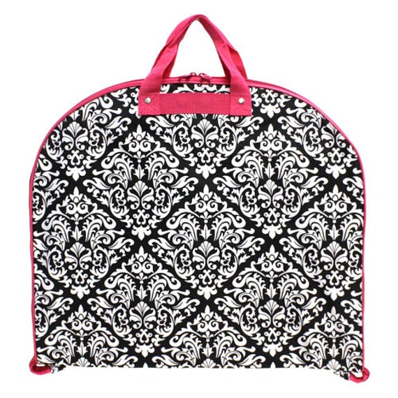 Monogrammed Garment Bag Black Damask Pink by DoubleBEmbroidery