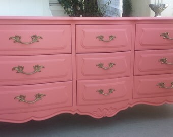 SOLD - - Vintage French Provincial coral dresser