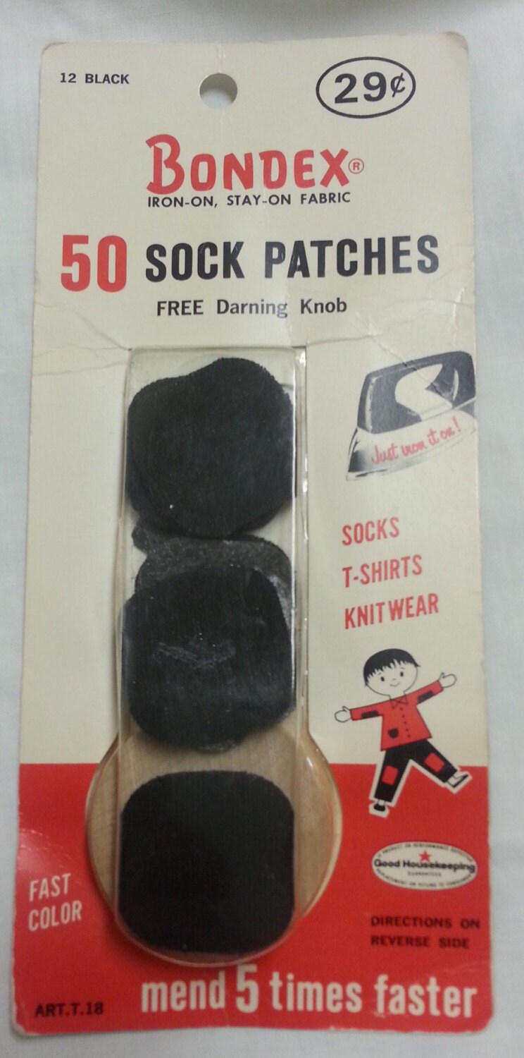 Vintage Bondex ironon stayon fabric sock patches with a