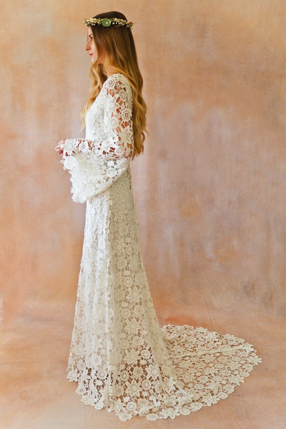 boho-wedding-dress-bell-sleeve-simple-by-dreamersandlovers