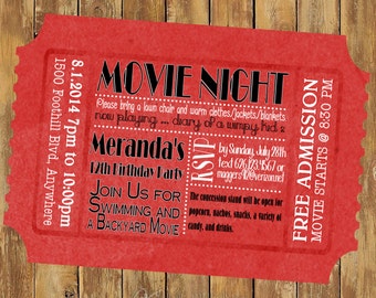 5 x 7 inch Admit One Movie Night Ticket Invitation ... updated design :)