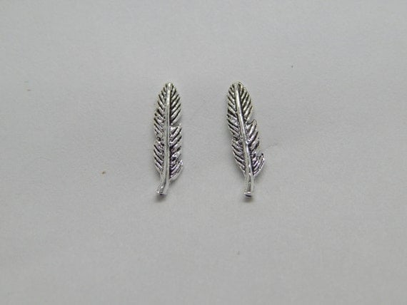 Stud Earrings Sterling Silver Feather Design Stud by HeartsandGems