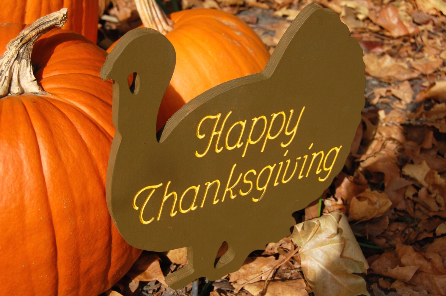 Happy Thanksgiving Engraved Wooden Yard Art