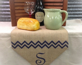 Burlap Table Runner 12", 14" or 15" wide with Monogram & chevron