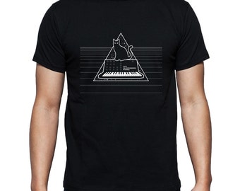 Cats On Synthesizers In Space - Black T-Shirt