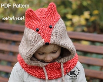 Sly Fox Cowl Knitting Pattern (Sizes: Baby through Adult) - English, French, Russian