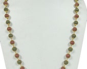 Green and Red Bead Cover with Goldtone Work Beads Necklace Jwelry Earring Set