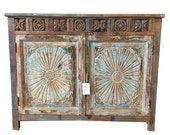 Antique Blue Sideboard Cabinet or Media Console / buffet India / Asian Style Sideboard