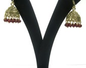 Indian Traditional Earring Ethnic Jhumka Earring Set Jewelry Gift For Her -Gold Tone Maroon Acrylic Beaded Jewelry