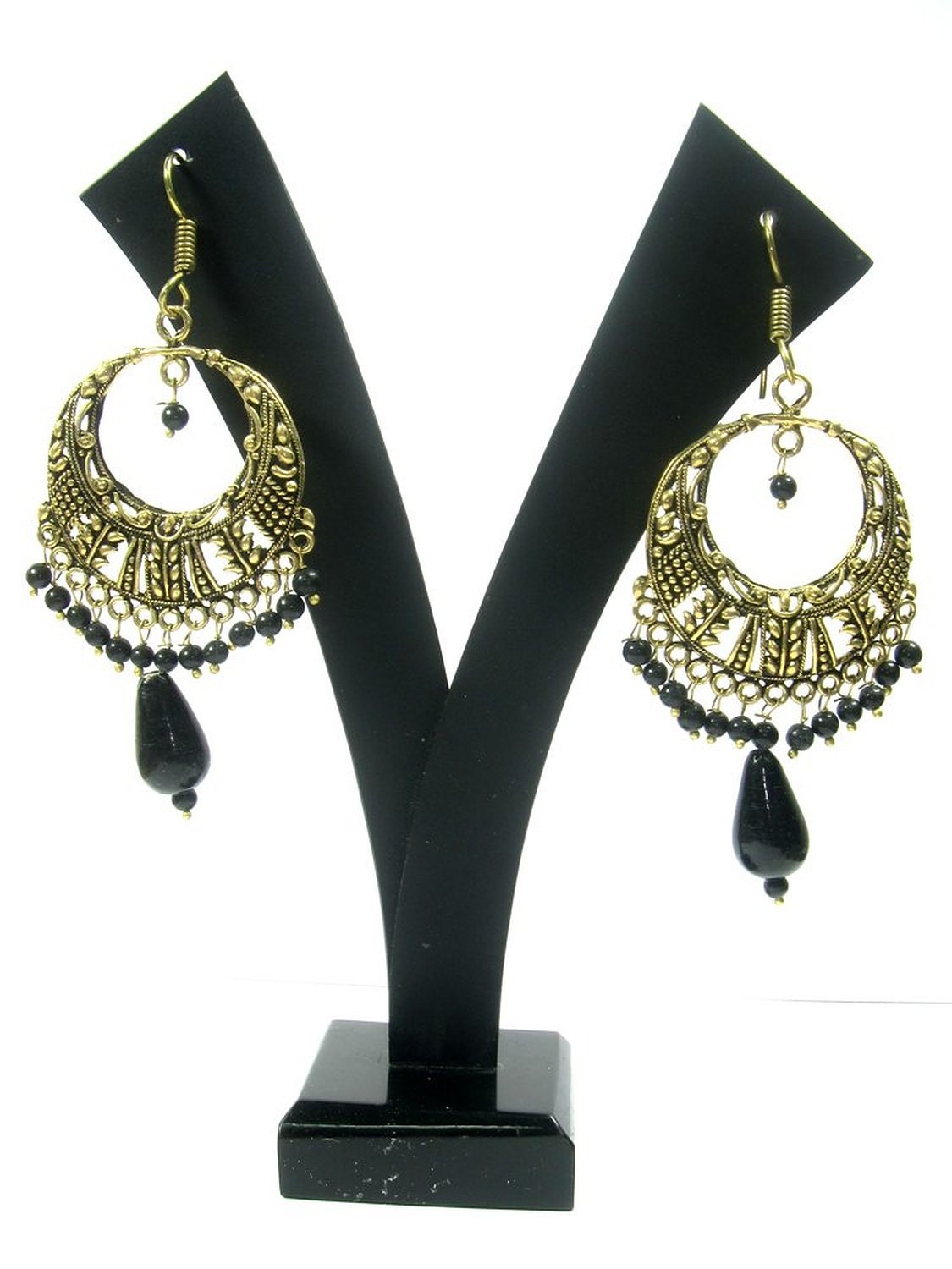 Indian Earring Bollywood Style Black Gold Ethnic Earring Set Dangle