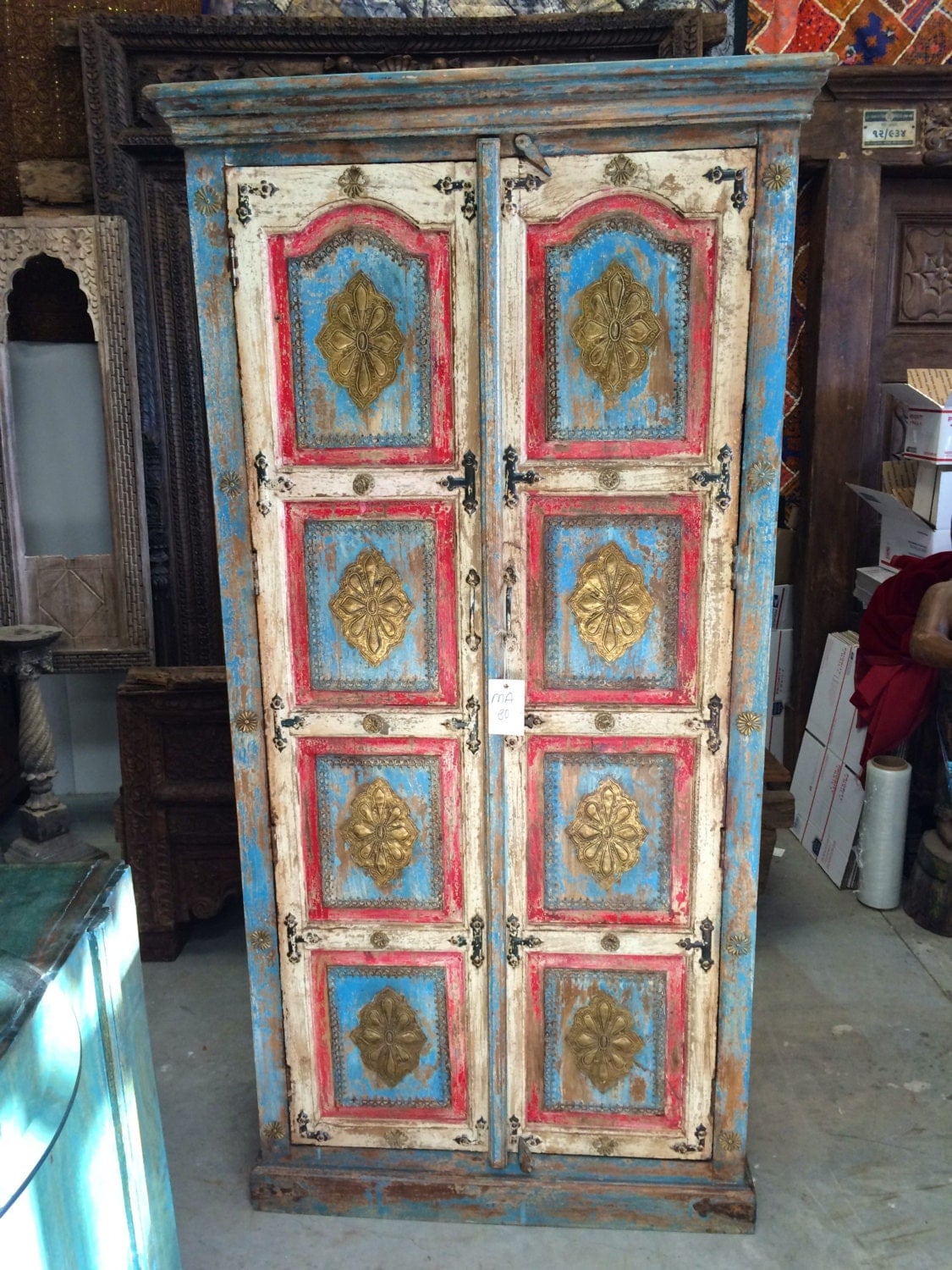 India Antique Almirah Wooden Vintage Armoire In Jodhpur Floral Carved 