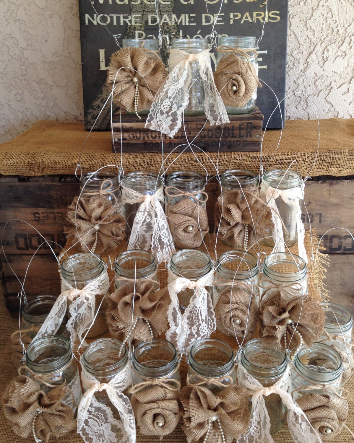 Hanging Mason Jars Ball jars Flower by RusticGlamDesigns on Etsy