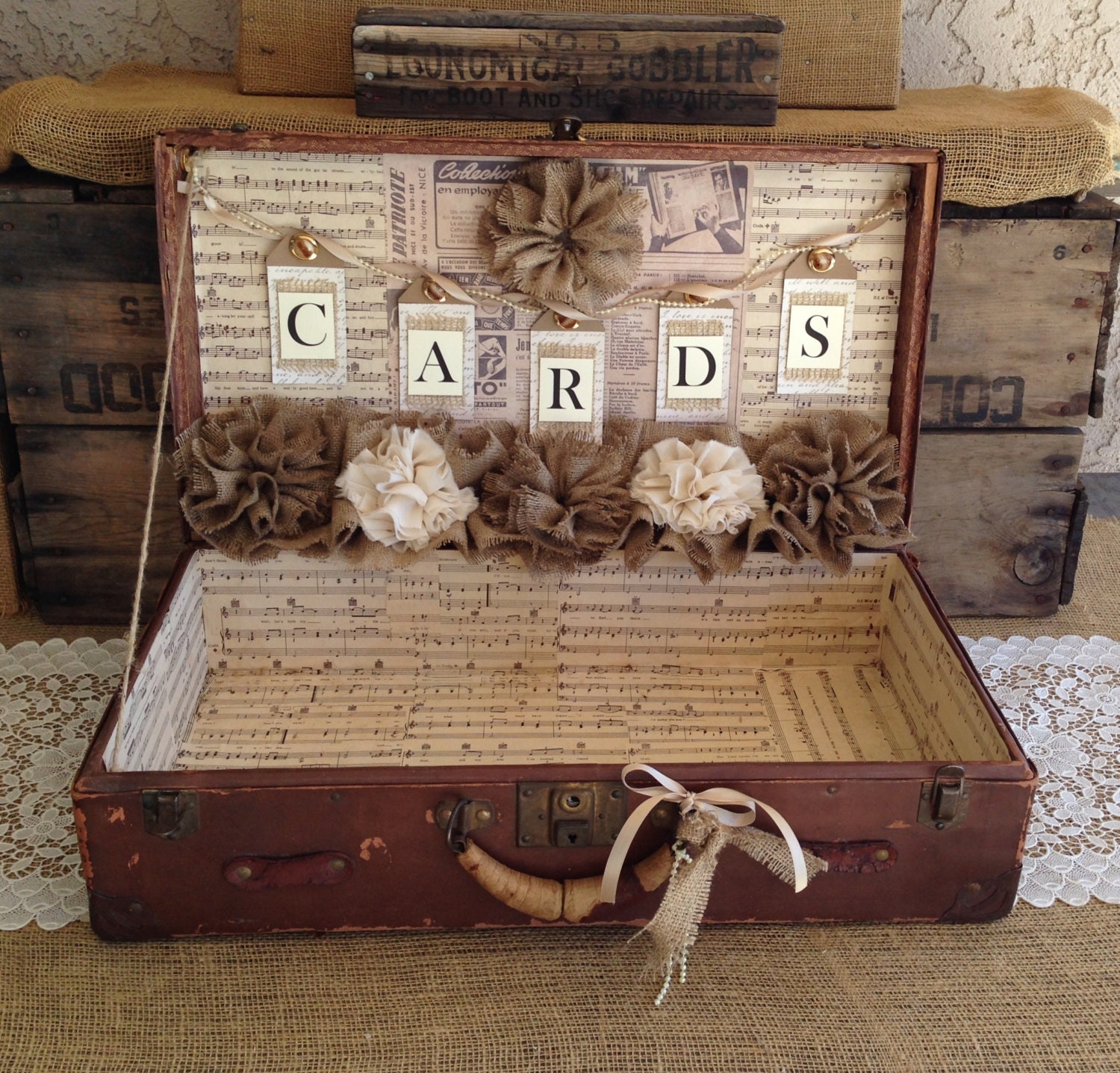 Vintage Suitcase Wedding Card Holder Shabby Chic Wedding