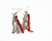 Orange earrings, handmade beaded semi precious gemstone handmade dangle earrings of carnelian and silver, 925 silver earhooks