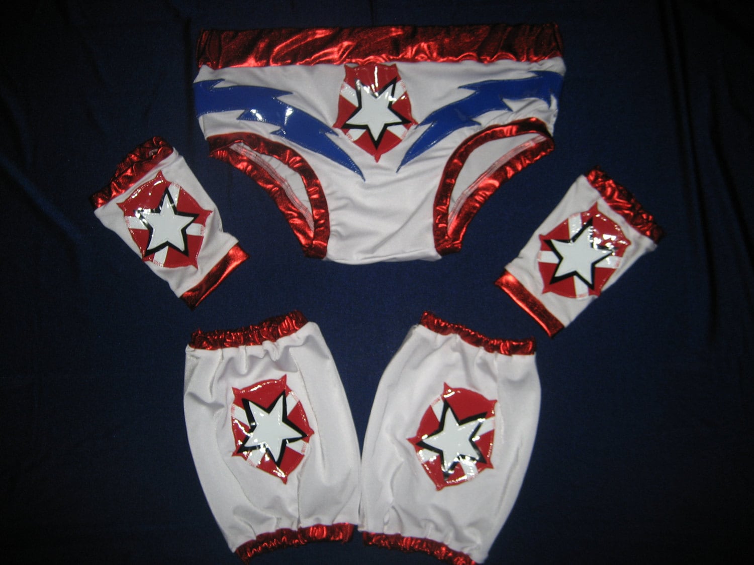WRESTLING TRUNKS SET white/ red/ blue colors by BrozDesign
